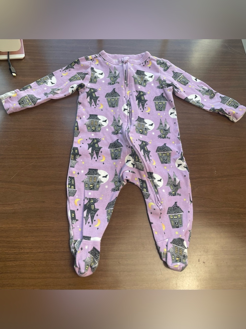 Old Navy Purple Halloween House Print Footed One-Piece Pajamas